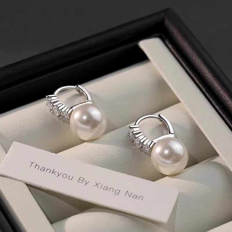 Large Zircon Pearl Stud Earrings - 12mm Big Pearl Crystal Earrings for Women - Statement Party Jewelry | AURUM WAVE