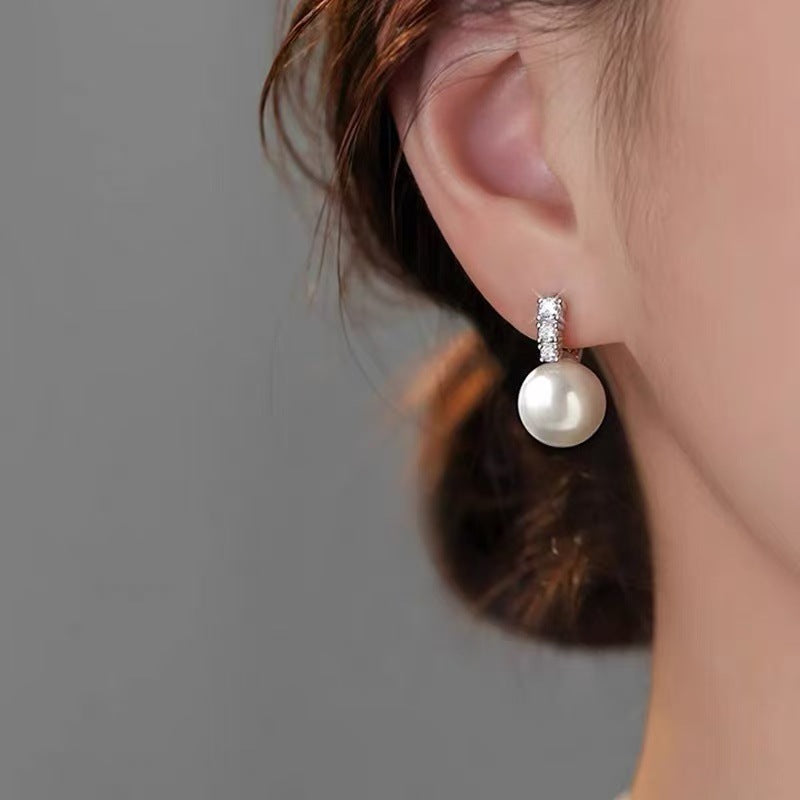Large Zircon Pearl Stud Earrings - 12mm Big Pearl Crystal Earrings for Women - Statement Party Jewelry | AURUM WAVE