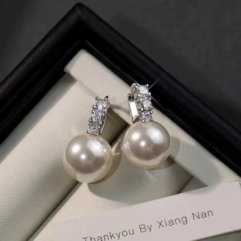 Large Zircon Pearl Stud Earrings - 12mm Big Pearl Crystal Earrings for Women - Statement Party Jewelry | AURUM WAVE