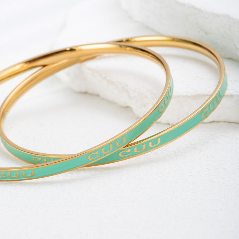 Personalized Letter Engraved Bangle - Custom Titanium Steel Slim Ring for Women - Initials Gift Ideas | AURUM WAVE