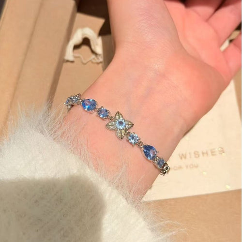 Blue Zircon Flower Bracelet - Delicate Floral Crystal Bracelet for Women - Spring Summer Fashion Jewelry | AURUM WAVE