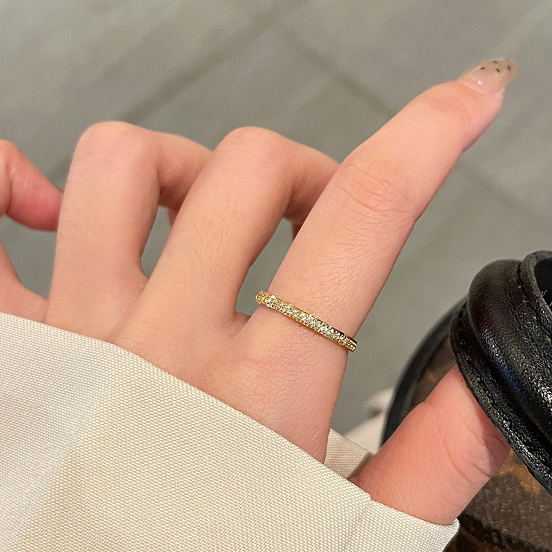 Thin Micro-Pave Zircon Ring - Minimalist Titanium Steel Stackable Band for Women - Delicate Sparkle Ring | AURUM WAVE