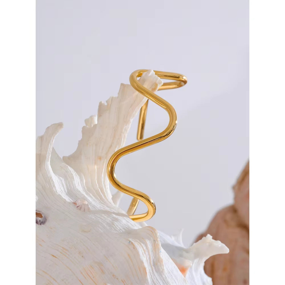 Ocean Wave Open Cuff Bracelet - Minimalist Titanium Steel Striped Bangle for Women - Stackable Gift Jewelry | AURUM WAVE