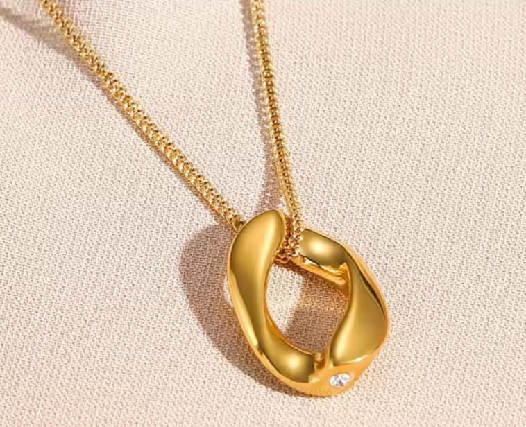 Organic Oval Ring Pendant - Minimalist Geometric Chain for Women - Unique Gift Jewelry | AURUM WAVE