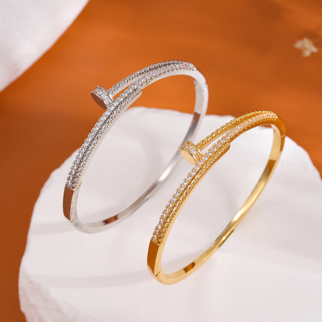 Micro-Pave Zircon Bangle - Delicate Sparkle Crystal Cuff for Women - Wedding Party Elegant Jewelry | AURUM WAVE