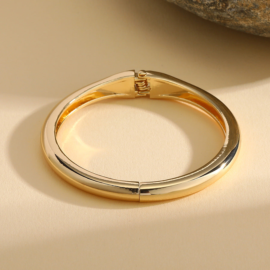 Gold Round Open Cuff Bracelet - Glossy Fashion Alloy Bangle for Women - Trendy Daily Wear Jewelry | AURUM WAVE