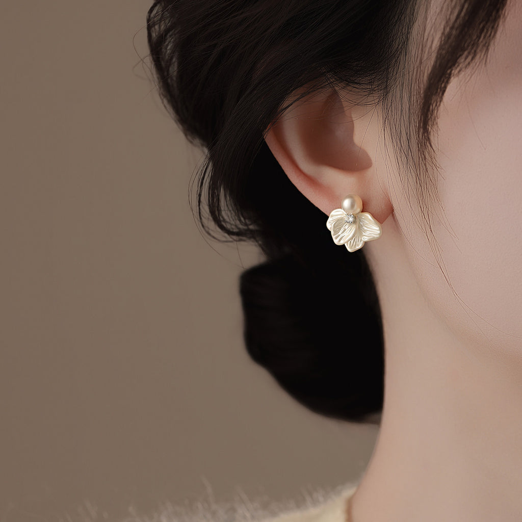 Layered Petal Earrings - Pearl Zircon Flower Earrings for Women - Vintage Floral Statement Jewelry | AURUM WAVE