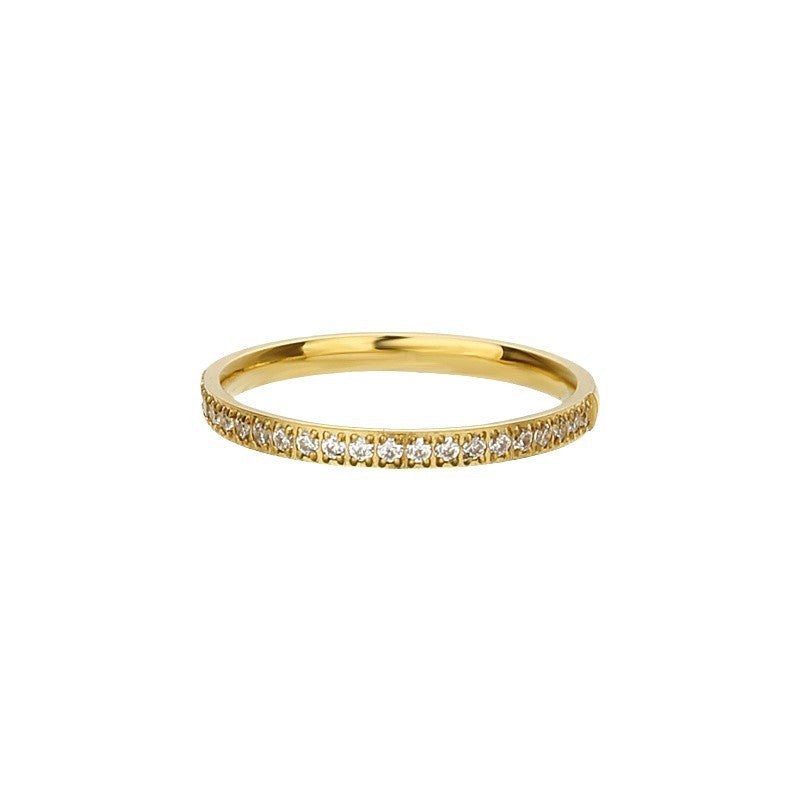 Thin Micro-Pave Zircon Ring - Minimalist Titanium Steel Stackable Band for Women - Delicate Sparkle Ring | AURUM WAVE