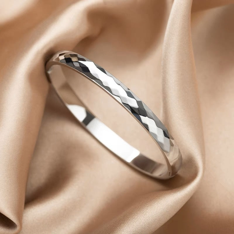 Rhombus Open Cuff Bracelet - Polished Steel Geometric Bangle for Women - Minimalist Statement Piece | AURUM WAVE