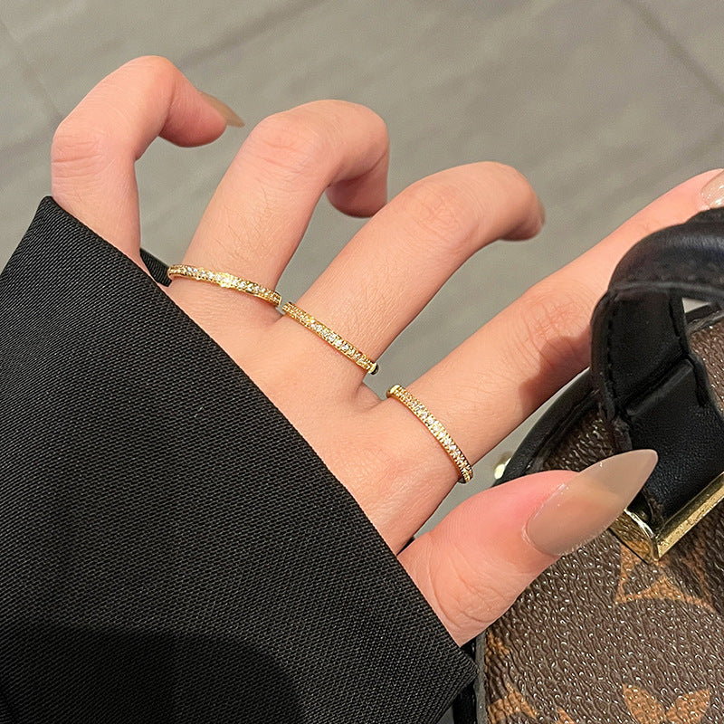 Thin Micro-Pave Zircon Ring - Minimalist Titanium Steel Stackable Band for Women - Delicate Sparkle Ring | AURUM WAVE