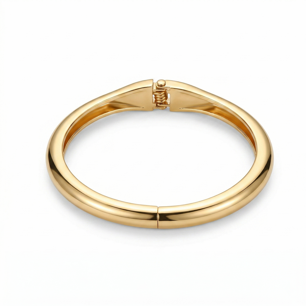 Gold Round Open Cuff Bracelet - Glossy Fashion Alloy Bangle for Women - Trendy Daily Wear Jewelry | AURUM WAVE