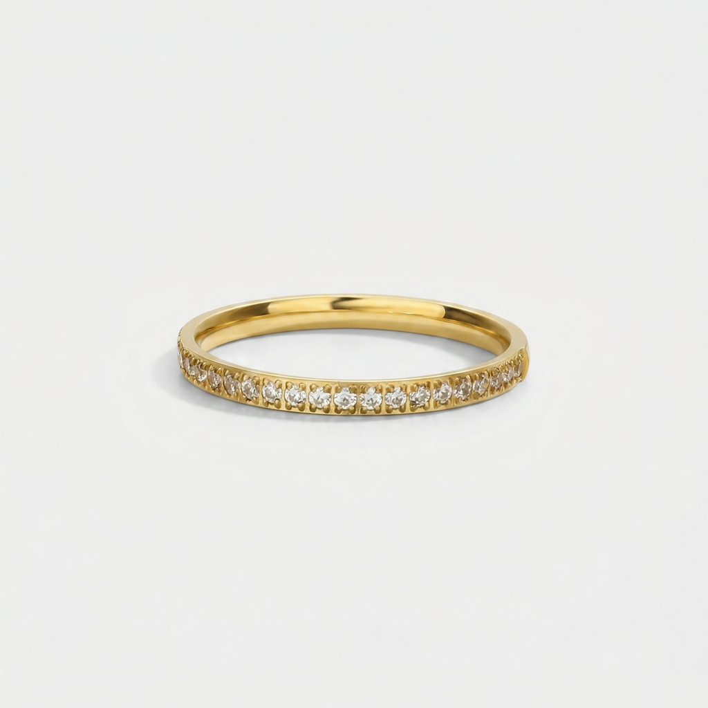 Thin Micro-Pave Zircon Ring - Minimalist Titanium Steel Stackable Band for Women - Delicate Sparkle Ring | AURUM WAVE