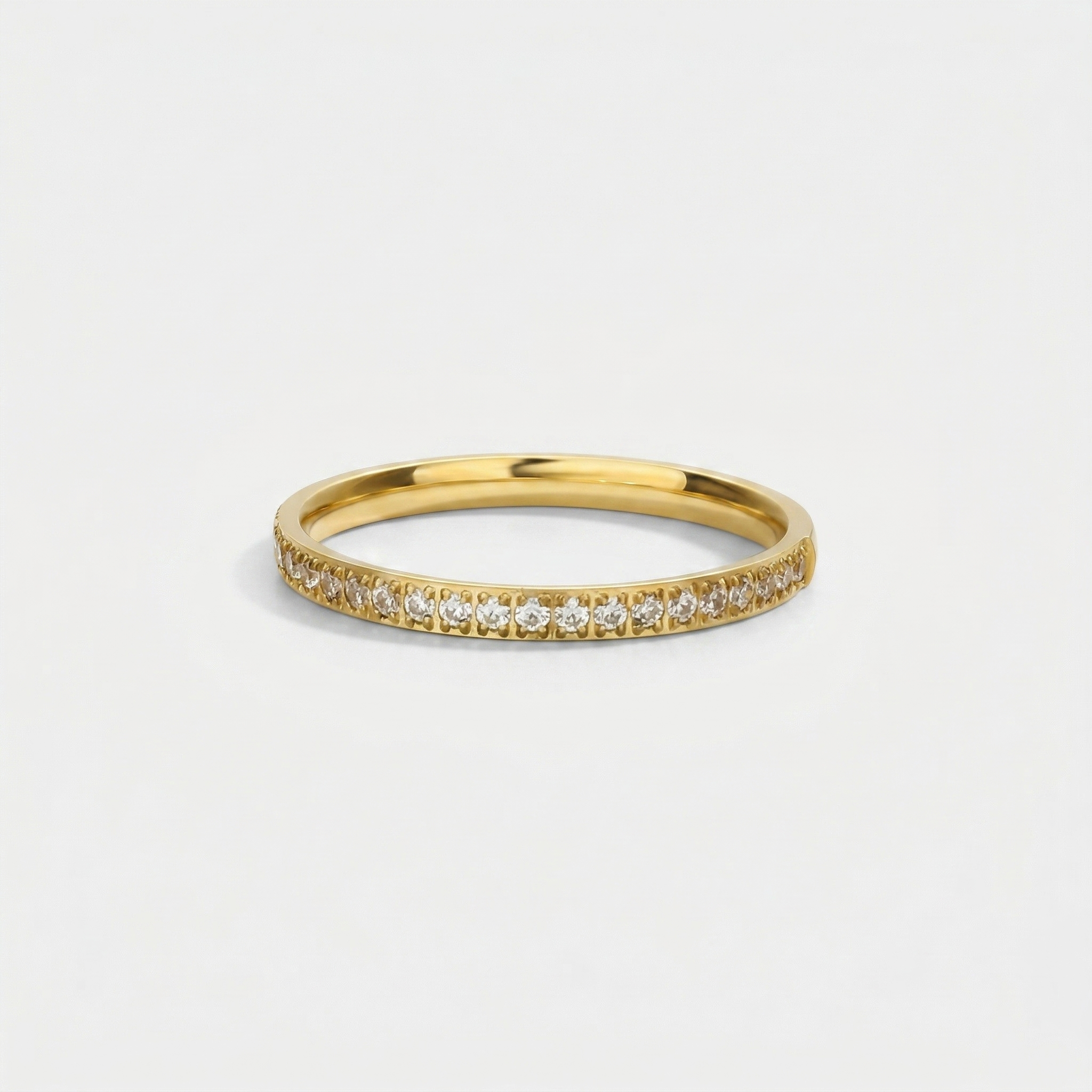 Thin Micro-Pave Zircon Ring - Minimalist Titanium Steel Stackable Band for Women - Delicate Sparkle Ring | AURUM WAVE