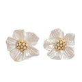 Camellia Pearl Stud Earrings - White Floral Flower Earrings for Women - Titanium Steel Hypoallergenic Gift | AURUM WAVE