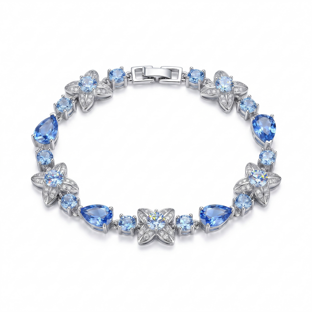 Blue Zircon Flower Bracelet - Delicate Floral Crystal Bracelet for Women - Spring Summer Fashion Jewelry | AURUM WAVE