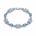 Blue Zircon Flower Bracelet - Delicate Floral Crystal Bracelet for Women - Spring Summer Fashion Jewelry | AURUM WAVE