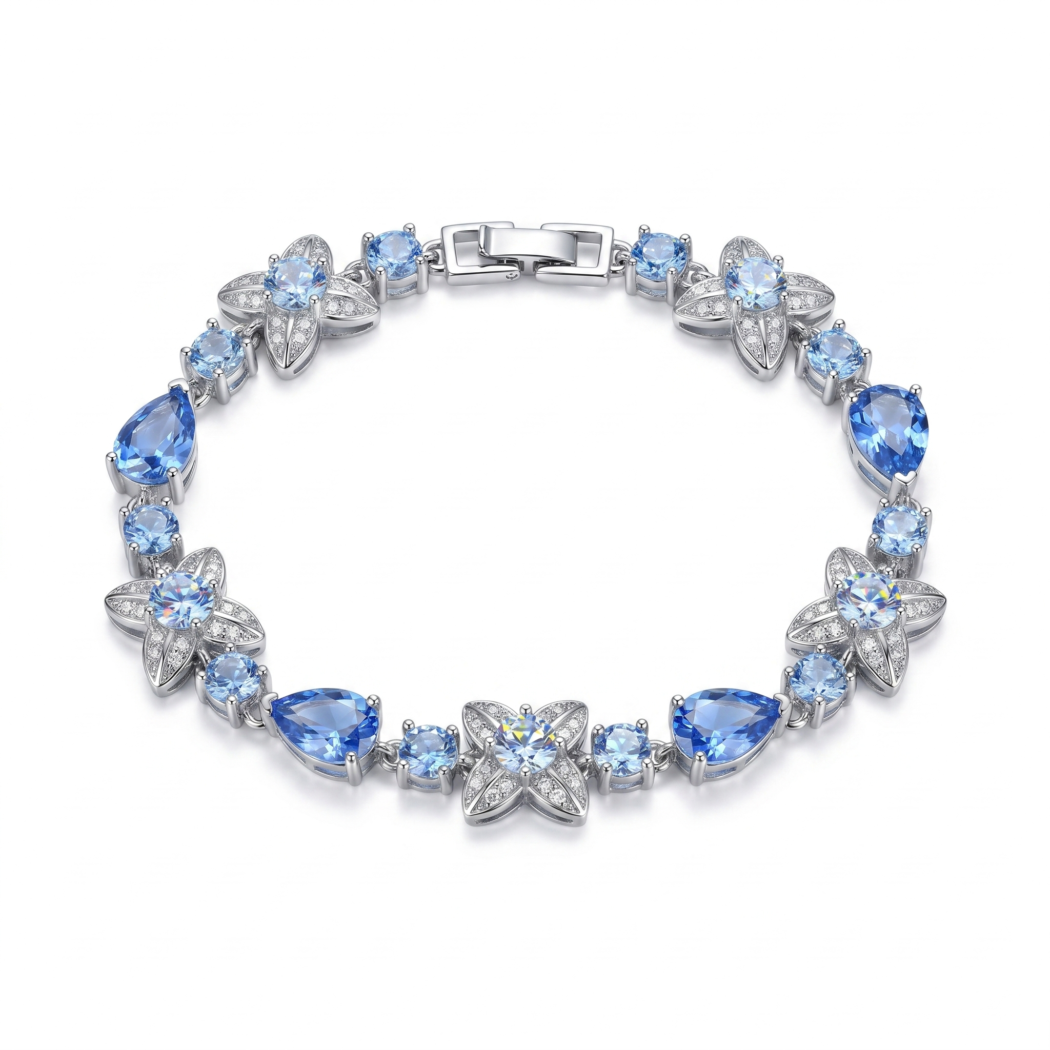 Blue Zircon Flower Bracelet - Delicate Floral Crystal Bracelet for Women - Spring Summer Fashion Jewelry | AURUM WAVE