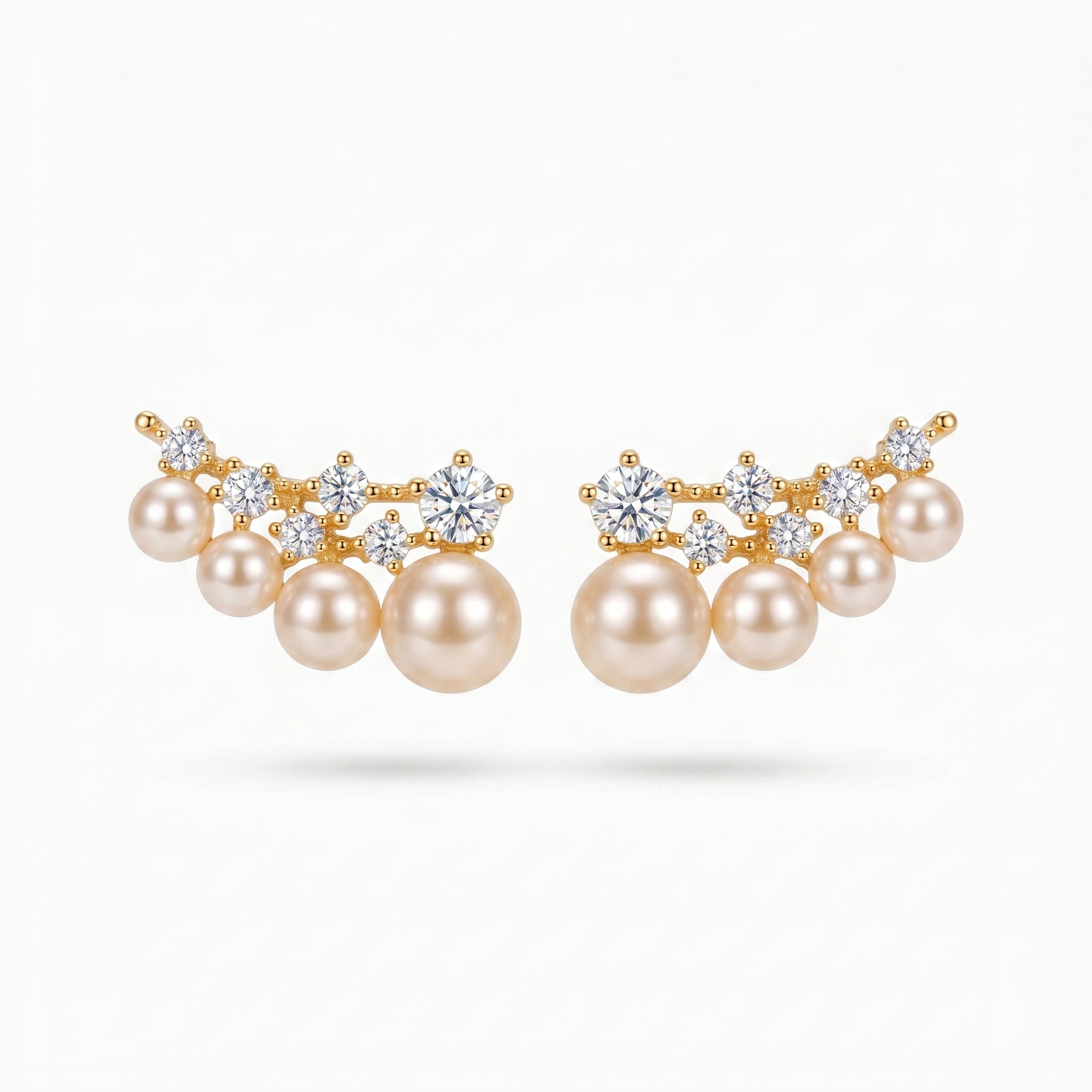 Zircon Pearl Row Earrings - Layered Crystal Stud Earrings for Women - Bridal Wedding Party Jewelry | AURUM WAVE