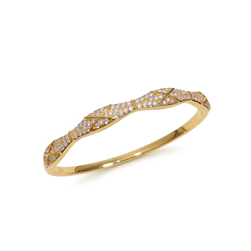 Electroplated Zircon Crossover Bangle - Gold Elliptical Cuff Bracelet for Women - Elegant Daily Wear | AURUM WAVE