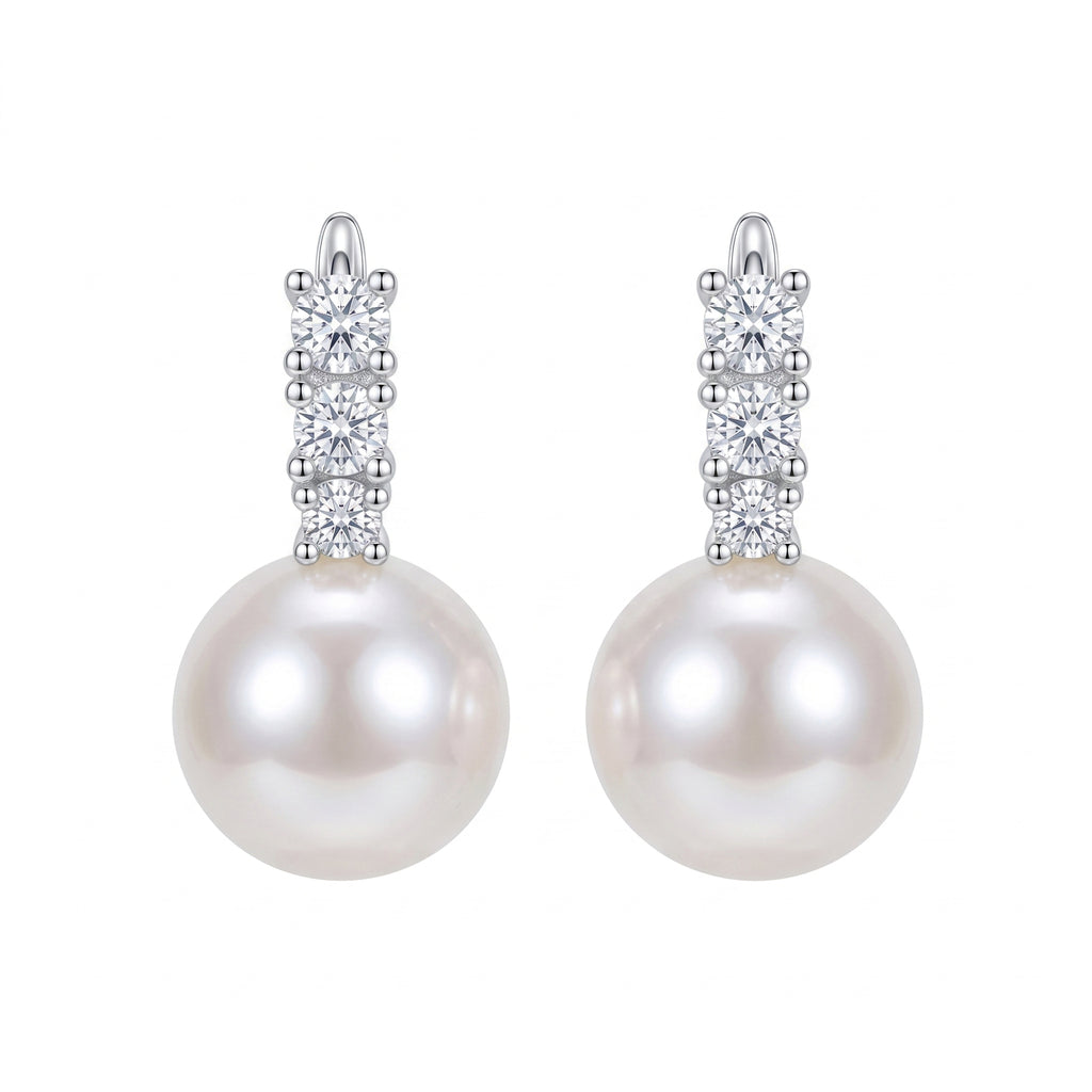 Large Zircon Pearl Stud Earrings - 12mm Big Pearl Crystal Earrings for Women - Statement Party Jewelry | AURUM WAVE