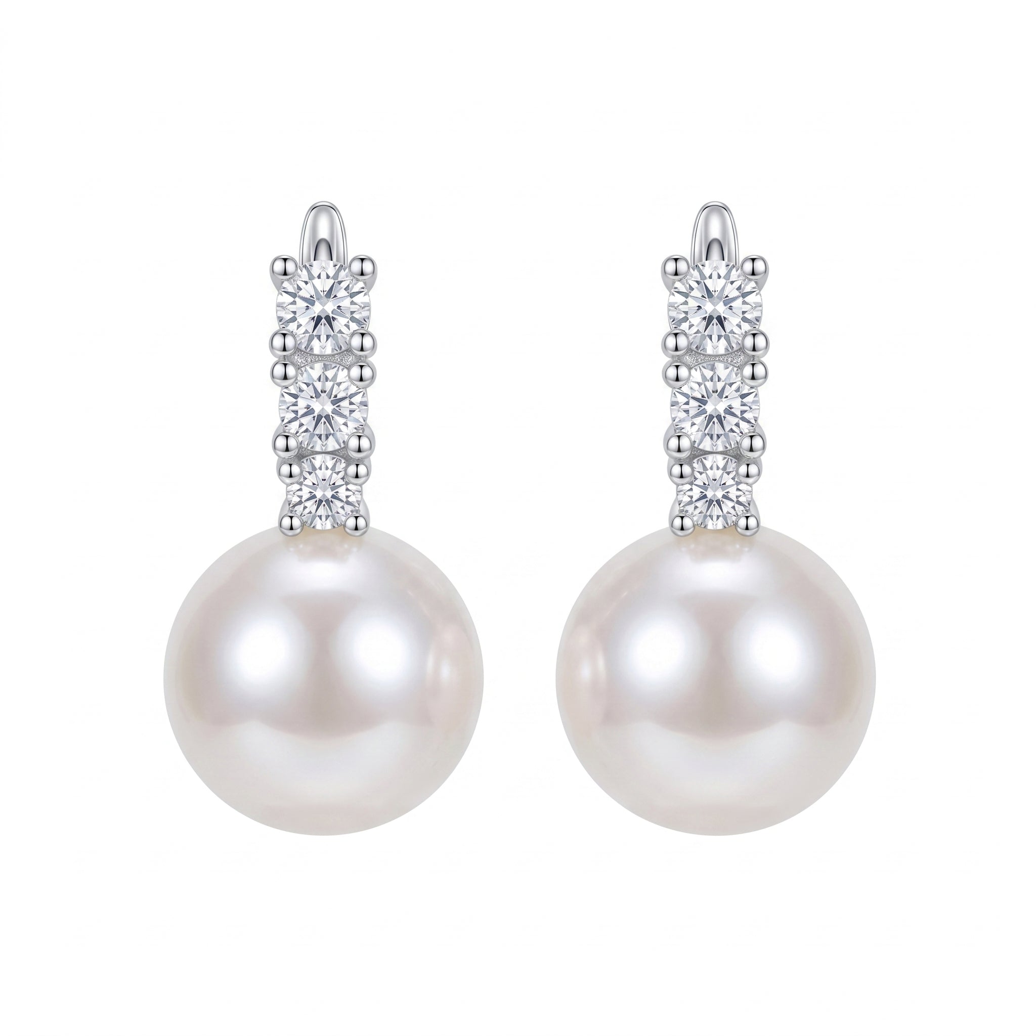 Large Zircon Pearl Stud Earrings - 12mm Big Pearl Crystal Earrings for Women - Statement Party Jewelry | AURUM WAVE